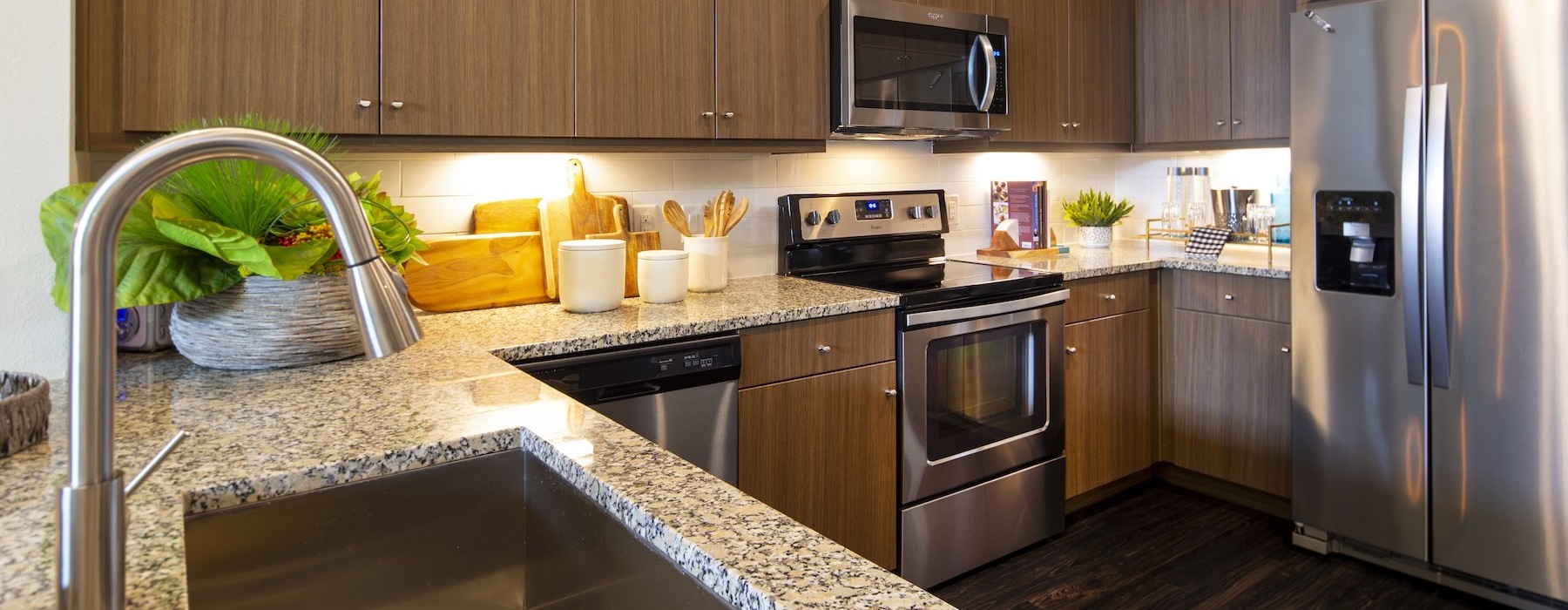 a kitchen with stainless steel appliances