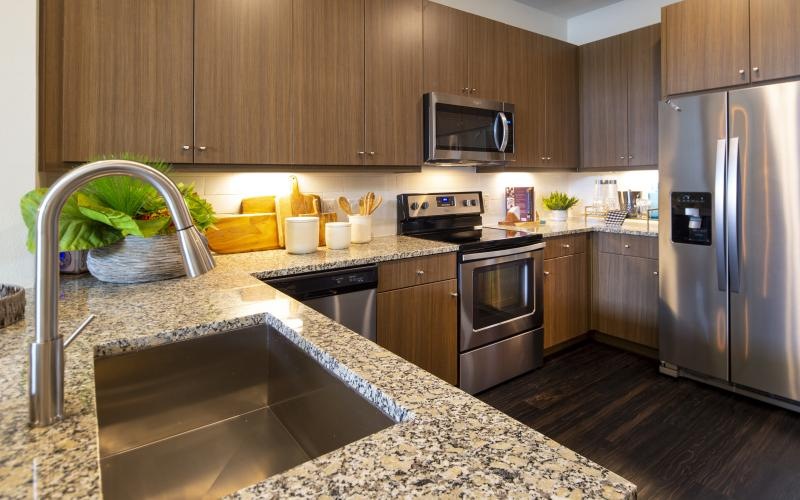 a kitchen with stainless steel appliances